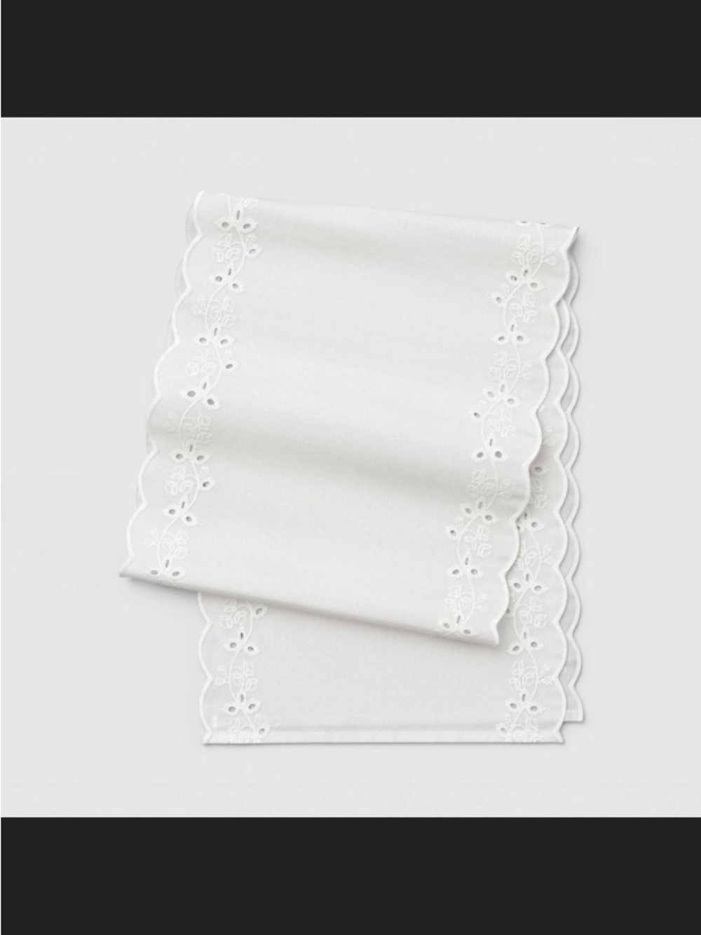 Threshold Table Runner- Eyelet Ivory Scallop-72”x14”